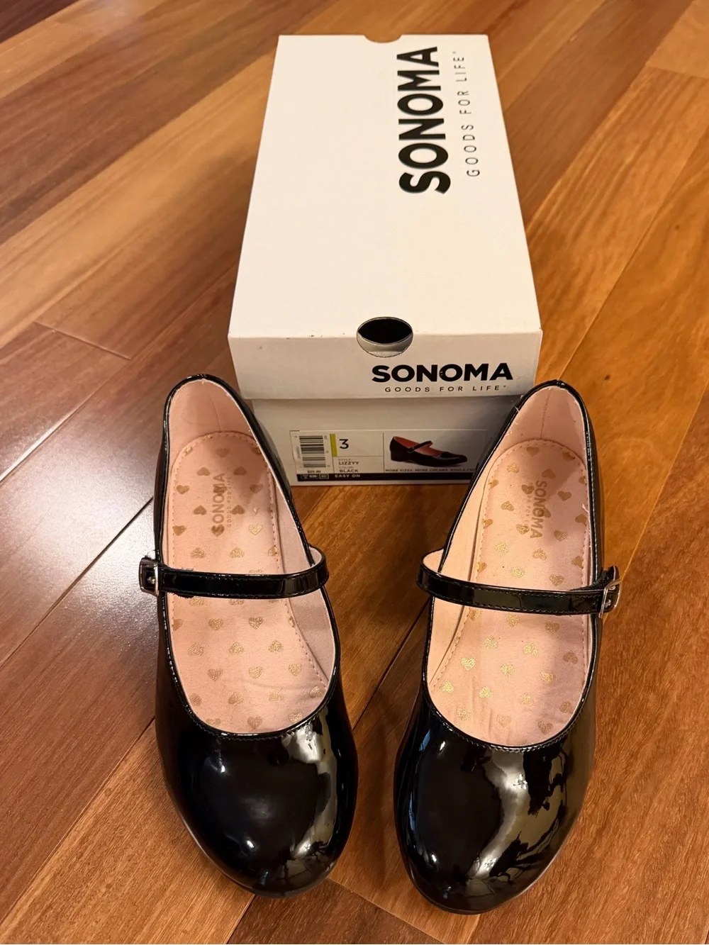 Sonoma Girls Black Patent Leather Mary Jane Dress Shoes Sz 3 - GUC